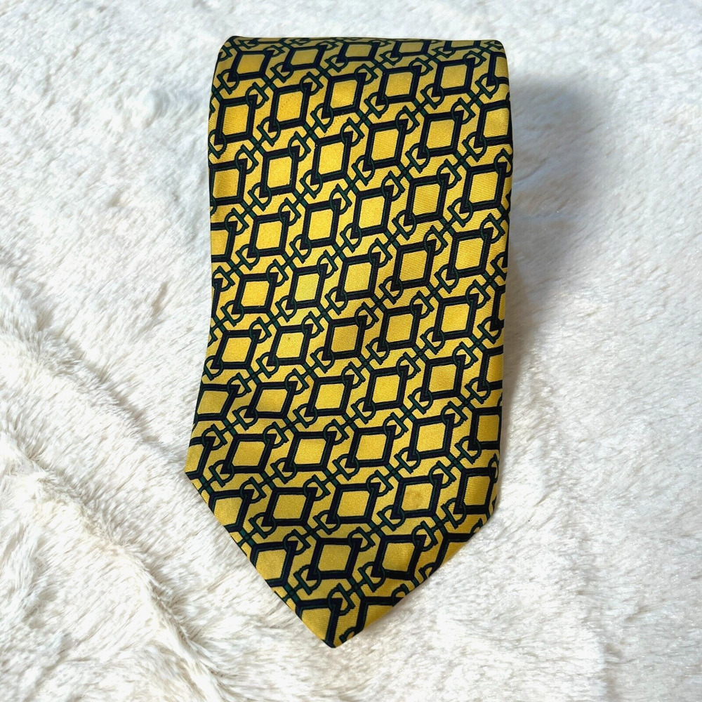 I GUELFI Mens Italian Designer 100% Silk Neck Tie Made in Italy Yellow Green Blu